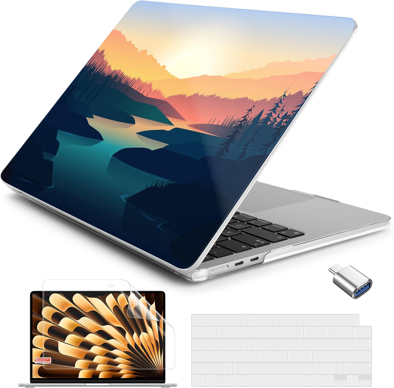 Batianda Case for New MacBook Air 13 inch 2026 M5 2025 M4 2024 2022 Model A3240 A3113 M3 A2681 M2, Designed Protective Hardshell Keyboard Cover & Screen Protector and USB-C Adapter, Dawn