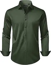 Camisa social masculina de manga comprida, elástica, sem rugas, para casamento, formal, negócios, com botões