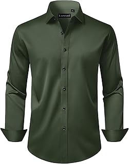 Men's Dress Shirts Long Sleeve Stretch Wrinkle Free Wedding Formal Business Button Down Shirt