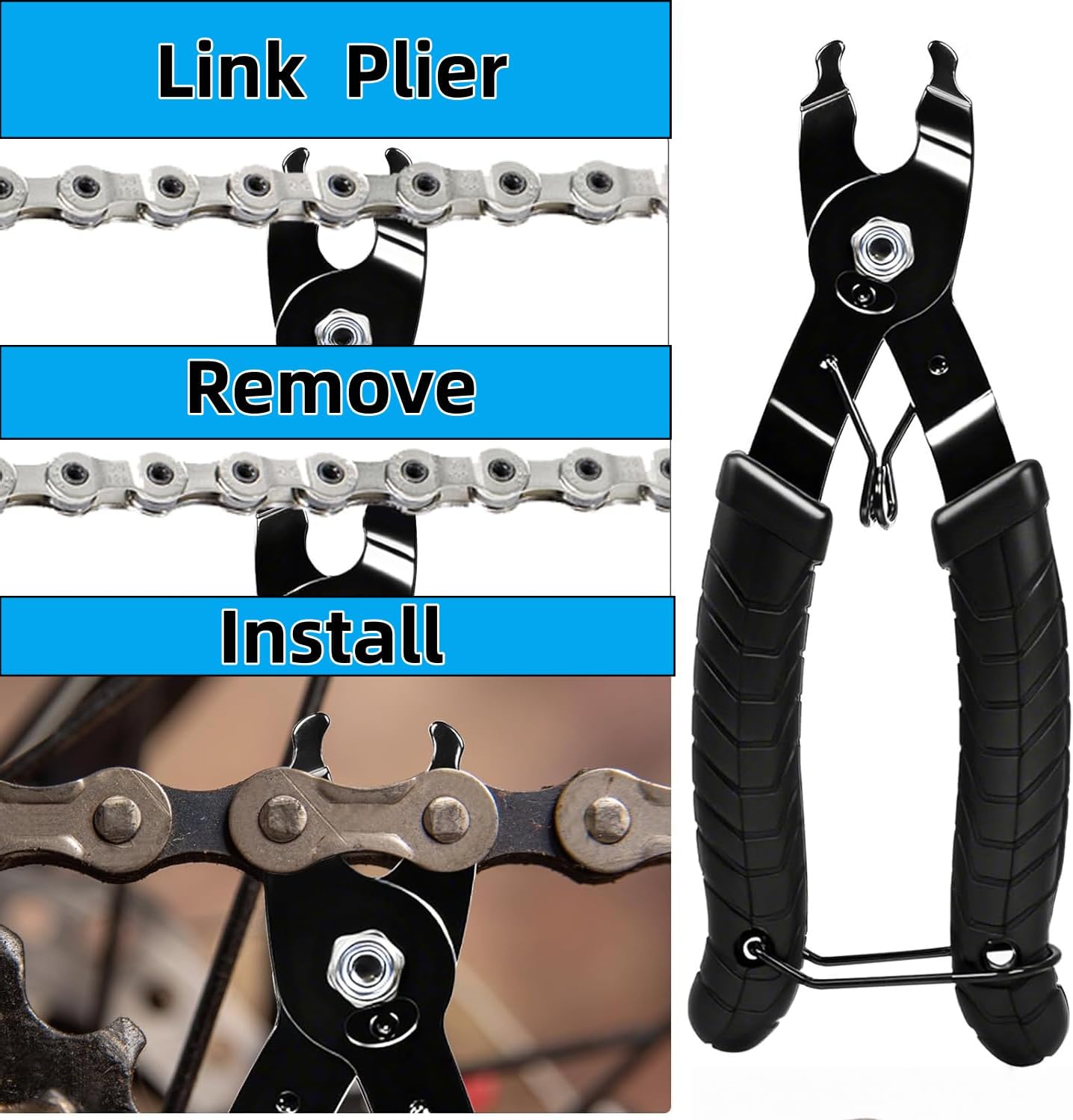 Bike Chain Repair Tool Kit with Chain Breaker, Multi-Function Master Link Pliers & Wear Checker for 7-11 Speed and Single Speed Bicycles