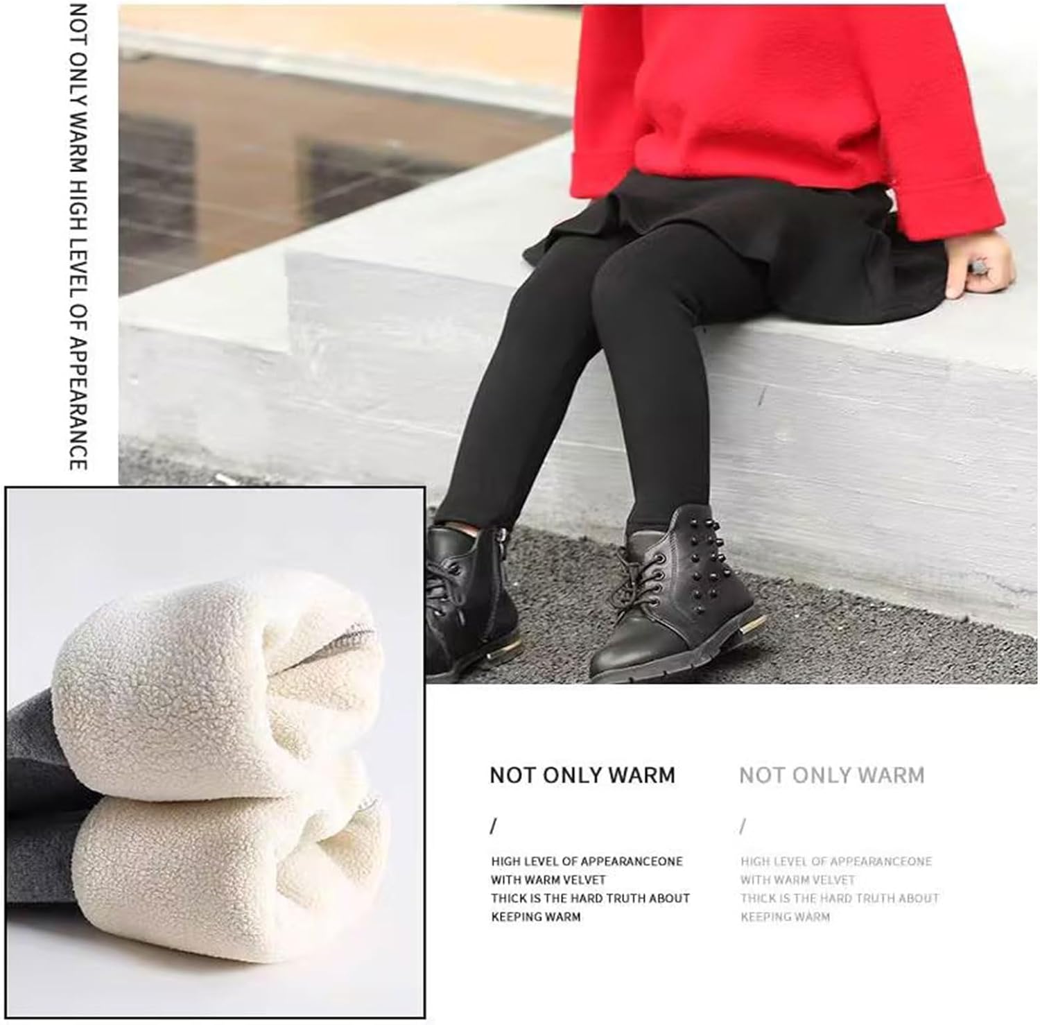 LOLANTA Girls Fleece Lined Leggings with Skirt Warm Winter Pants Kids Footless Ruffle Pantskirt - Image 2