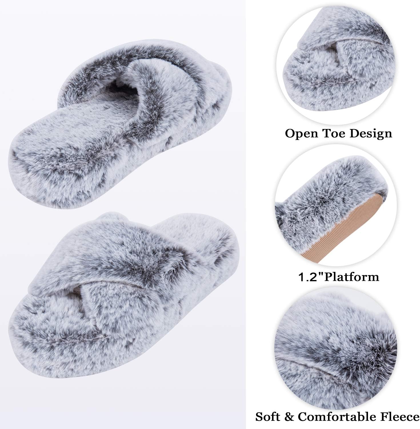 DL Fluffy Womens House Slippers Cross Band Open Toe, Soft Plush Fleece Bedroom Slippers Women Memory Foam, Comfy Fuzzy Slip On Non-Slip Womens Slippers Indoor Leopard Size - Image 3