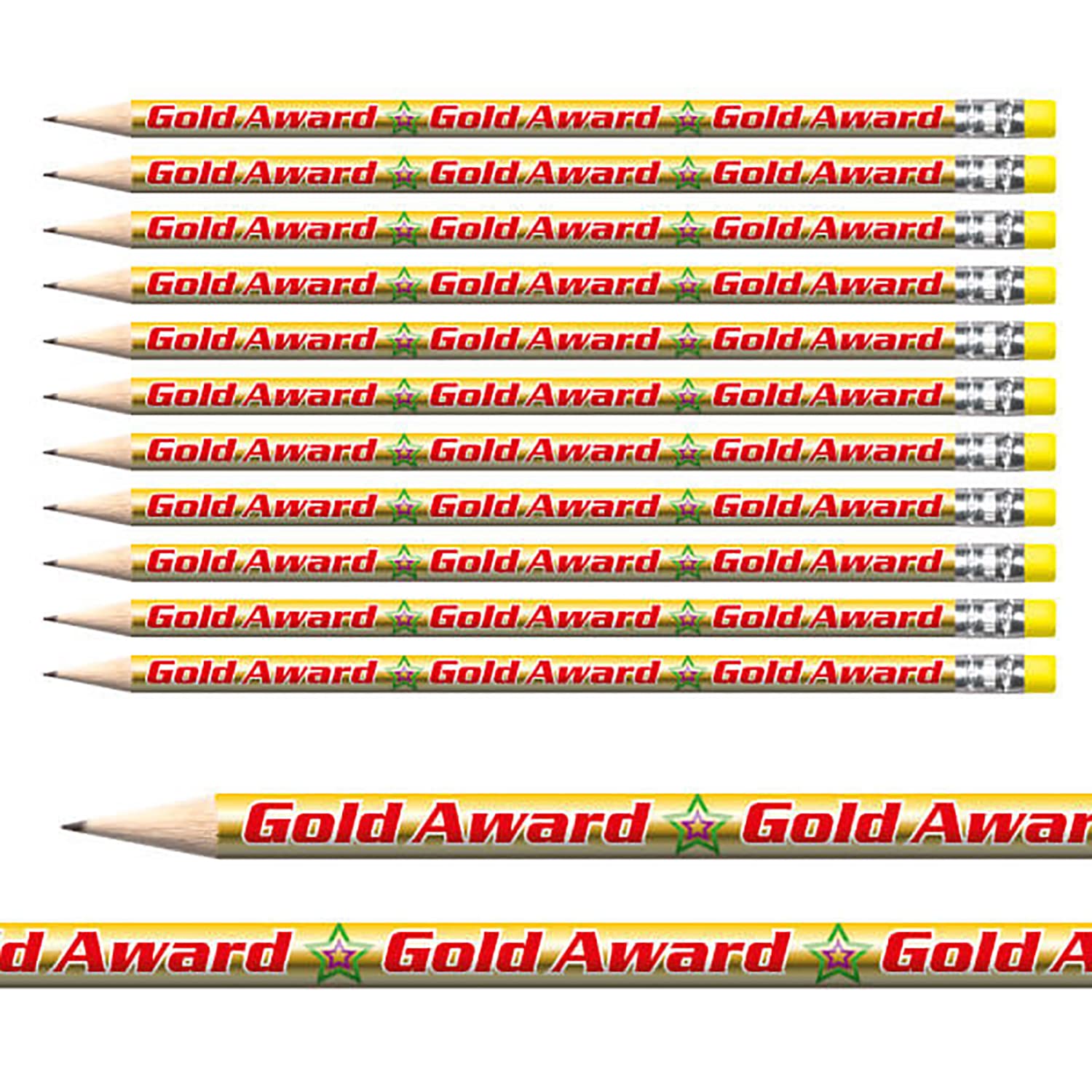 24 Metallic Gold Award Pencils Colourful Pupil Children Rewards Motivational Pre-Sharpened Brainwaves Primary Teaching Services
