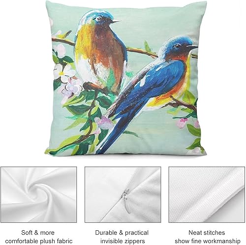 Miniatura 6 de DMIPIRLS Blue Birds in The Spring Apple Tree - Funda de cojín de felpa para sofá cama paquete de 1 funda de almohada cuadrada decorativa moderna de