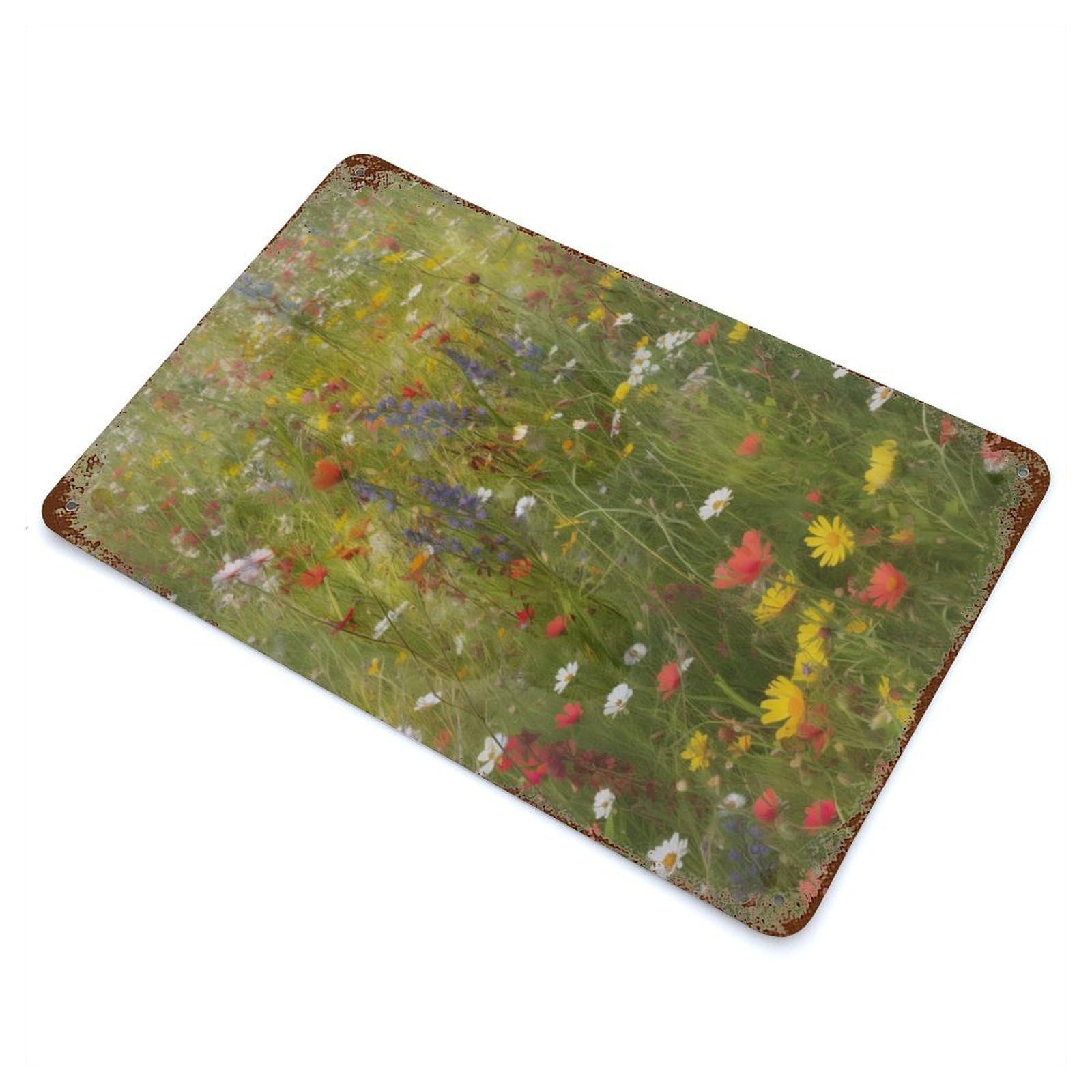 Wildflower Field Vintage Wall Sign 11.8"x7.9", Rust Effect Metal Decor for Basement, Hobby Room And Garage Decor