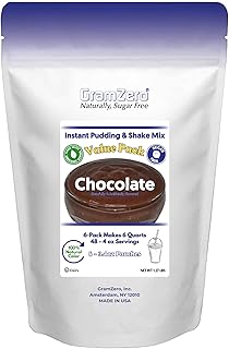 GramZero Natural Color CHOCOLATE Sugar Free Pudding Mix 6-Pack, Great For Nutrition Club Meal Replacement Shakes, Low Calorie Dessert, Stevia Sweetened