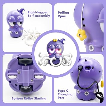 Walking Octopus Toy Dancing Lights Music Volume Control Avoidance Purple