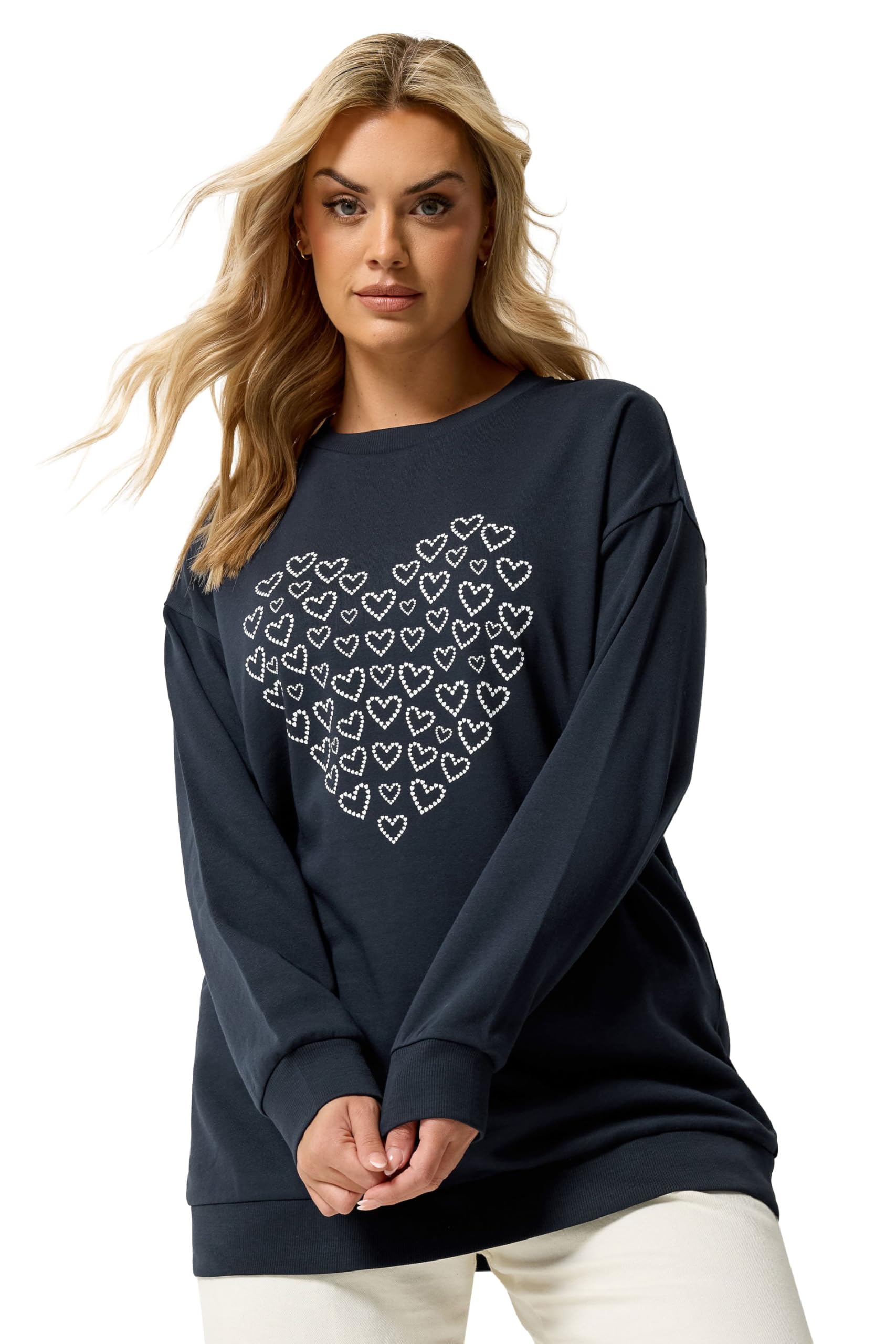 Yours Curve Blue Heart Sweatshirt - Women's - Plus Size Curve