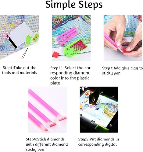 Miniatura 8 de Kit de almohadilla de luz LED de pintura de diamante A3, accesorios de pintura de diamantes 5D, kit de herramientas de taladro completo para adultos