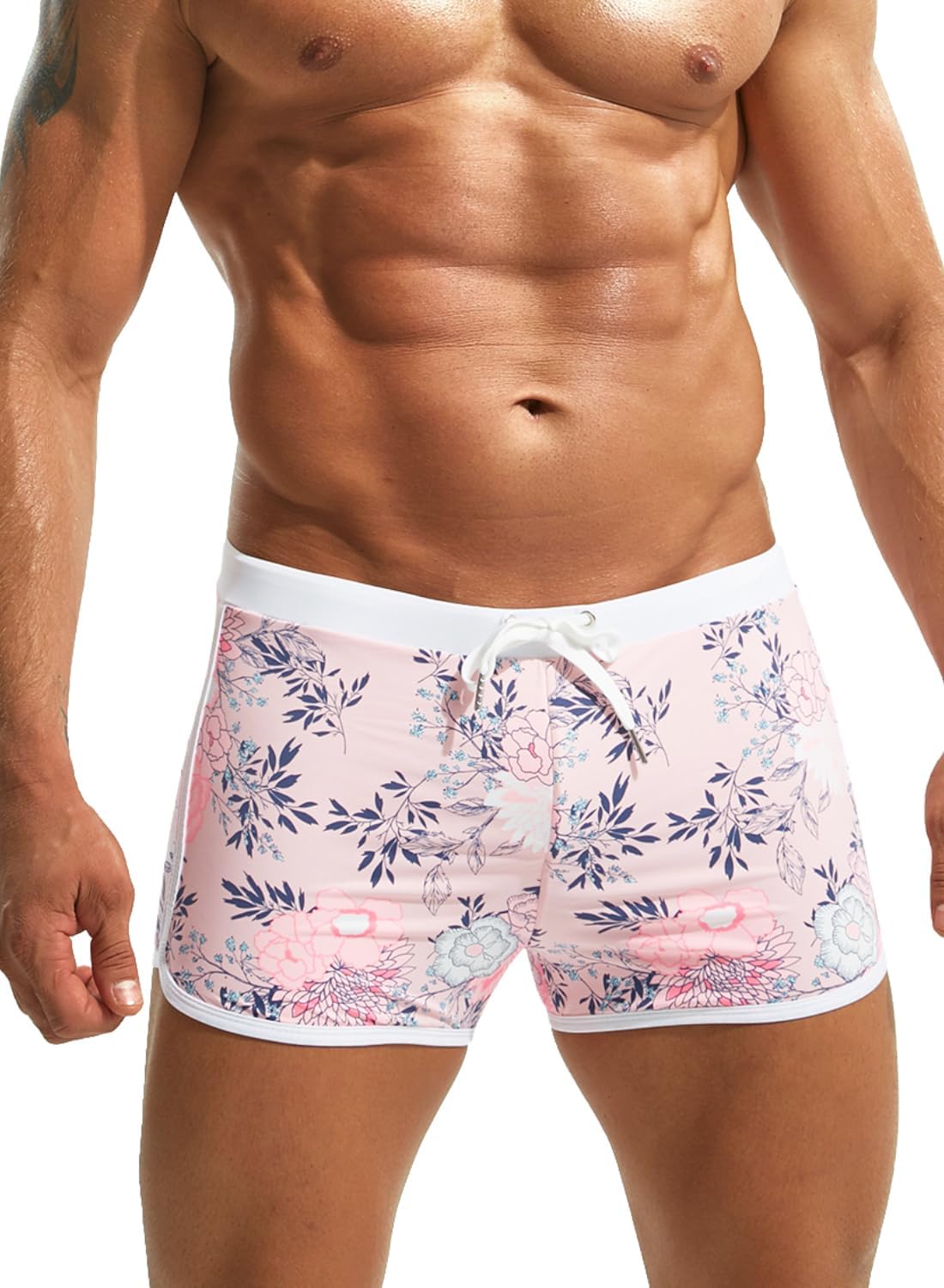 MIZOK Mens Quick Dry Square Leg Swim Shorts Boxer Brief Beach Swimsuit Trunk