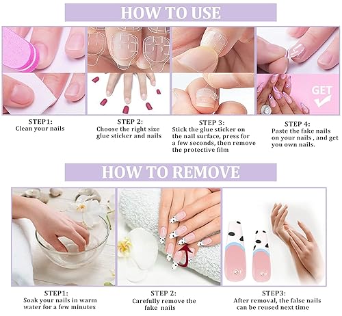 Miniatura 6 de TMLECE TM 24 uñas postizas cuadradas largas con pegamento para mujeres, niñas, adolescentes con pegamento adhesivo y lima de uñas, uñas postizas