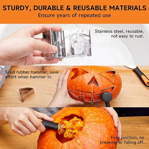 Miniatura 6 de Shuttle Art Kit de tallado de calabaza de 40 piezas, 22 plantillas de tallado de calabaza de acero inoxidable con 15 velas electrónicas y 3