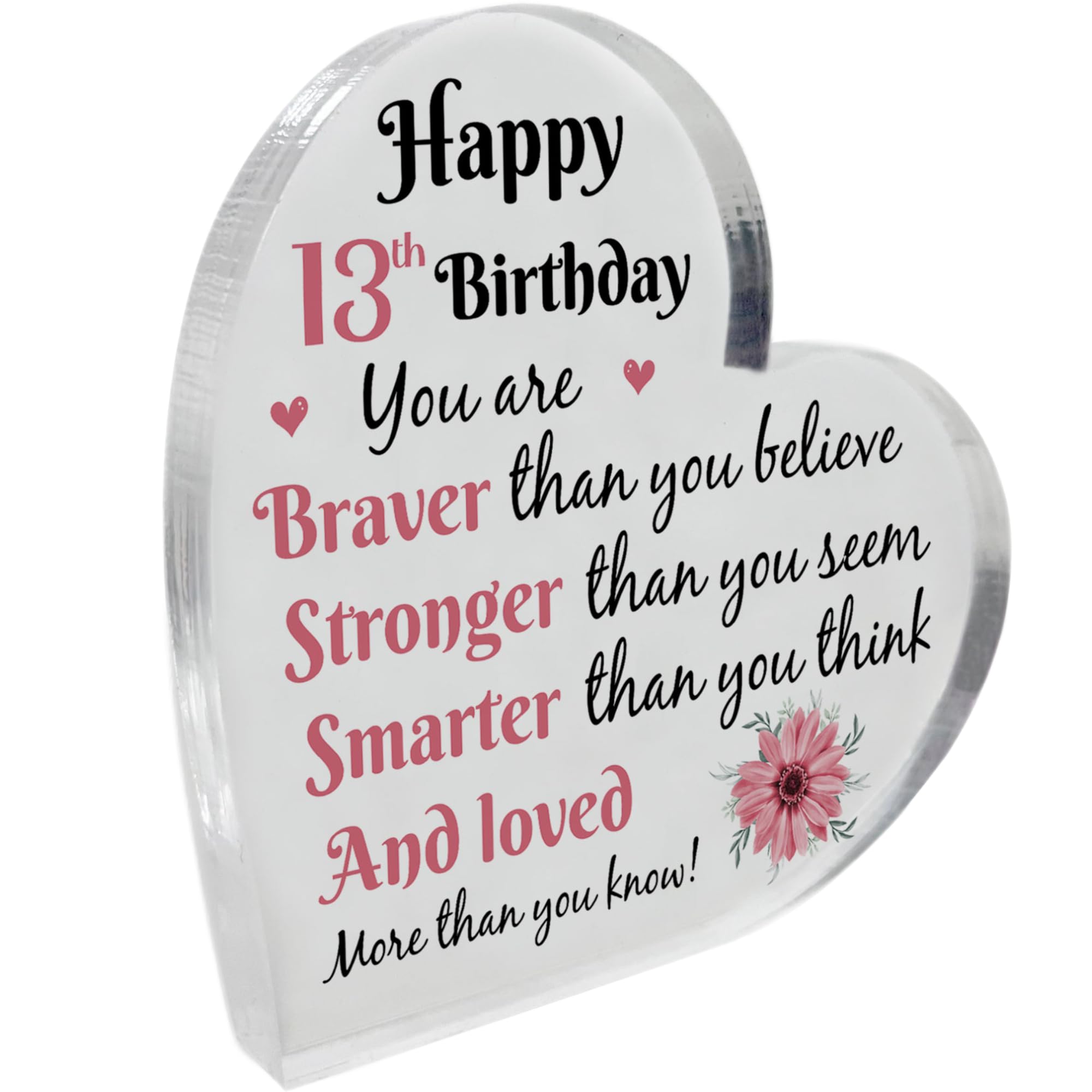 Red Ocean Gifts 13th Birthday Acrylic Plaque Birthday Gifts for Girls Keepsake Daughter Niece Sister Thirteen Years Old Birthday Presents for Her Best Friends Heart Shaped 10x10cm