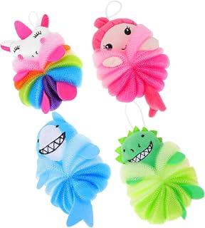Didiseaon Bolas De Baño Suaves y Exfoliantes 4 Piezas Artículos De Baño Limpiadora De Piel Adecuado Para Niños