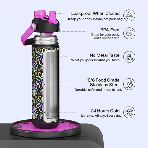 Miniatura 431 de ENCOOL Botella de agua aislada con popote, de acero inoxidable, a prueba de fugas, sin BPA, al vacío de doble pared que se mantiene fría durante 24