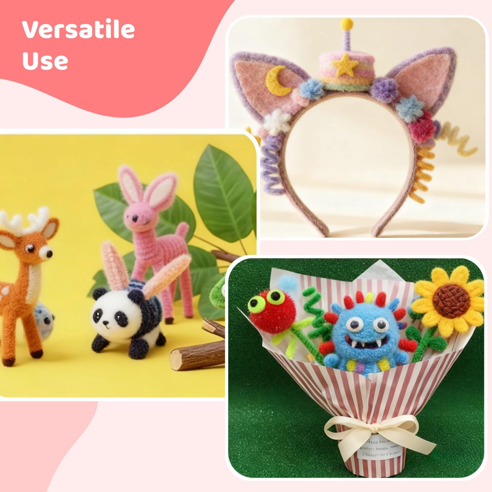 Lot de 4 000 cure-pipes en chenille en 40 couleurs, 100 tiges de fleurs, 3 rouleaux de ruban adhésif floral et étamines, bâtons torsadés pliables de 30 cm pour projets artistiques
