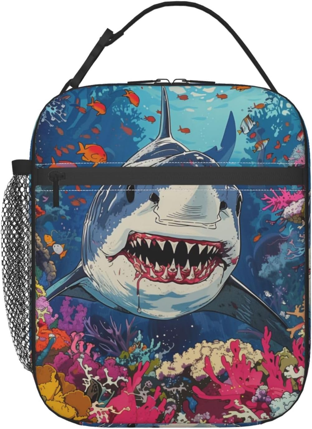 Insulated Lunch Box for Boys Kids Men Shark Lunch Bag for Work,Picnic,School,Travel,Hiking, Beach or Fishing Polyester Undersea Ocean Shark Lunch Box