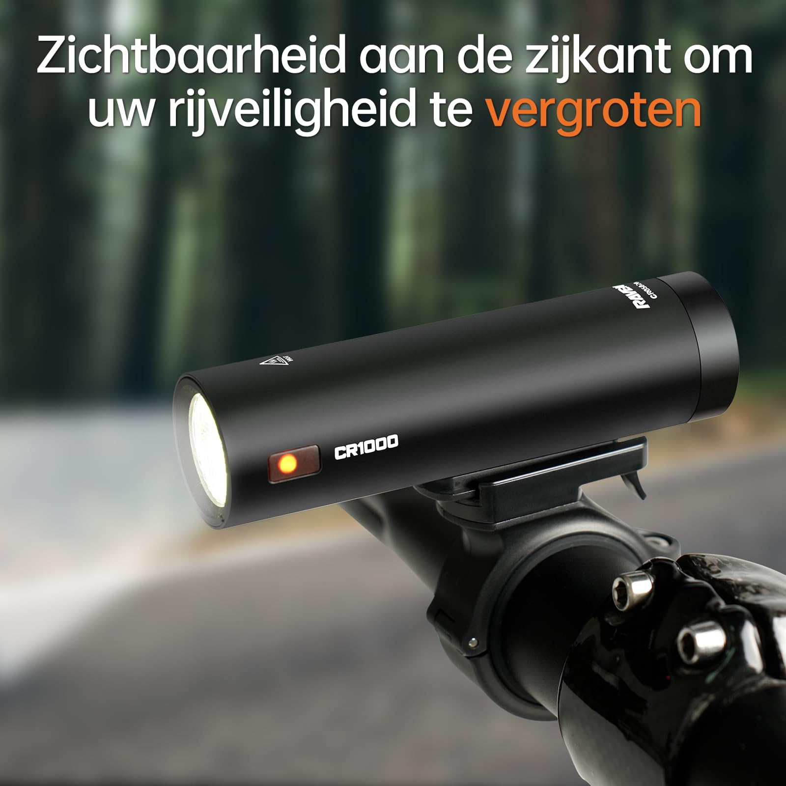 Lampa de bicicleta RAVEMEN CR1000, 1000 lumeni, fascicul in T, potrivita pentru mersul pe timp de noapte, baterie de 4000mAh, impermeabila IPX6, carcasa din aliaj de aluminiu