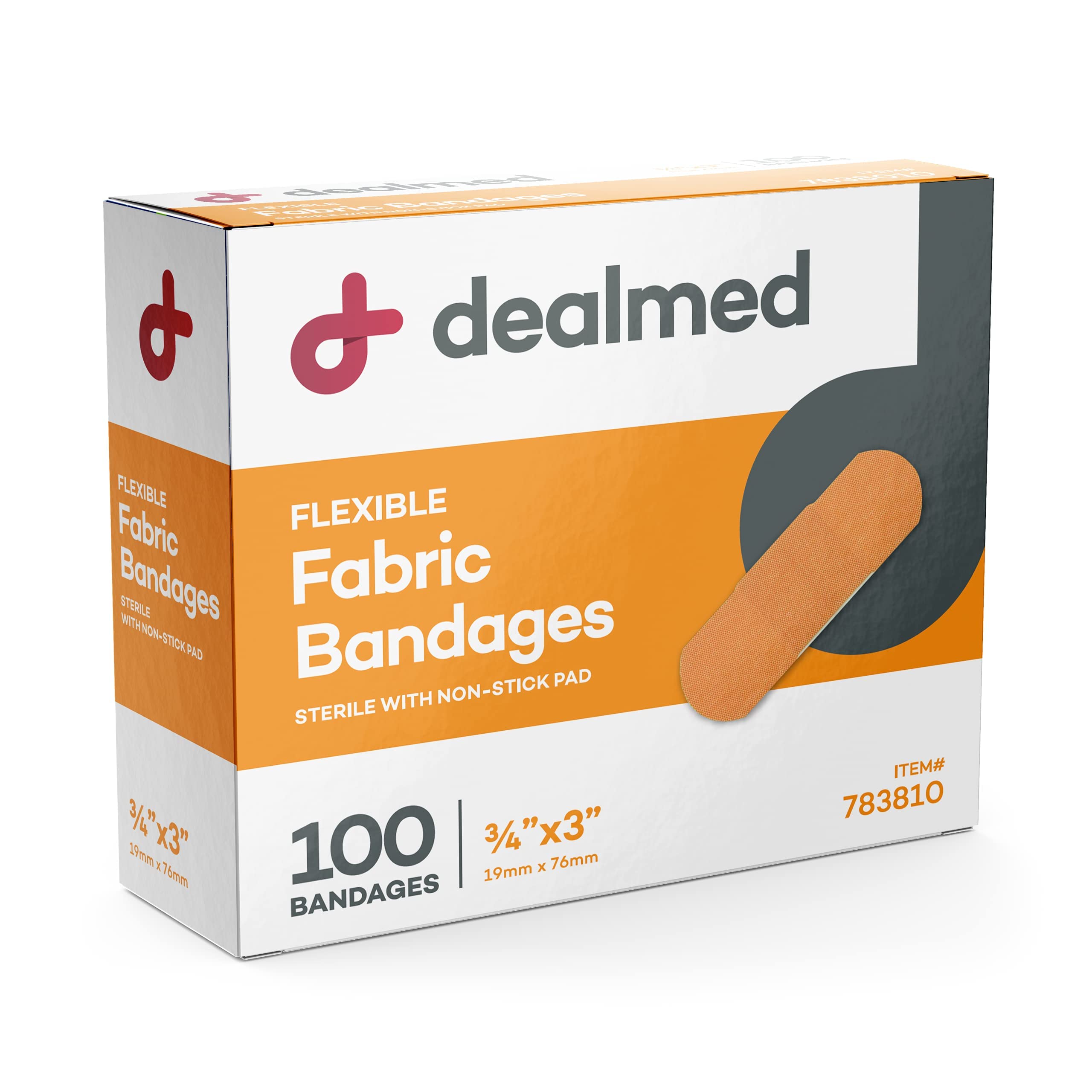 Dealmed Fabric Flexible Adhesive Bandages – 100 Count (24 Pack) Bandages with Non-Stick Pad, Latex Free, Wound Care for First Aid Kit, 3