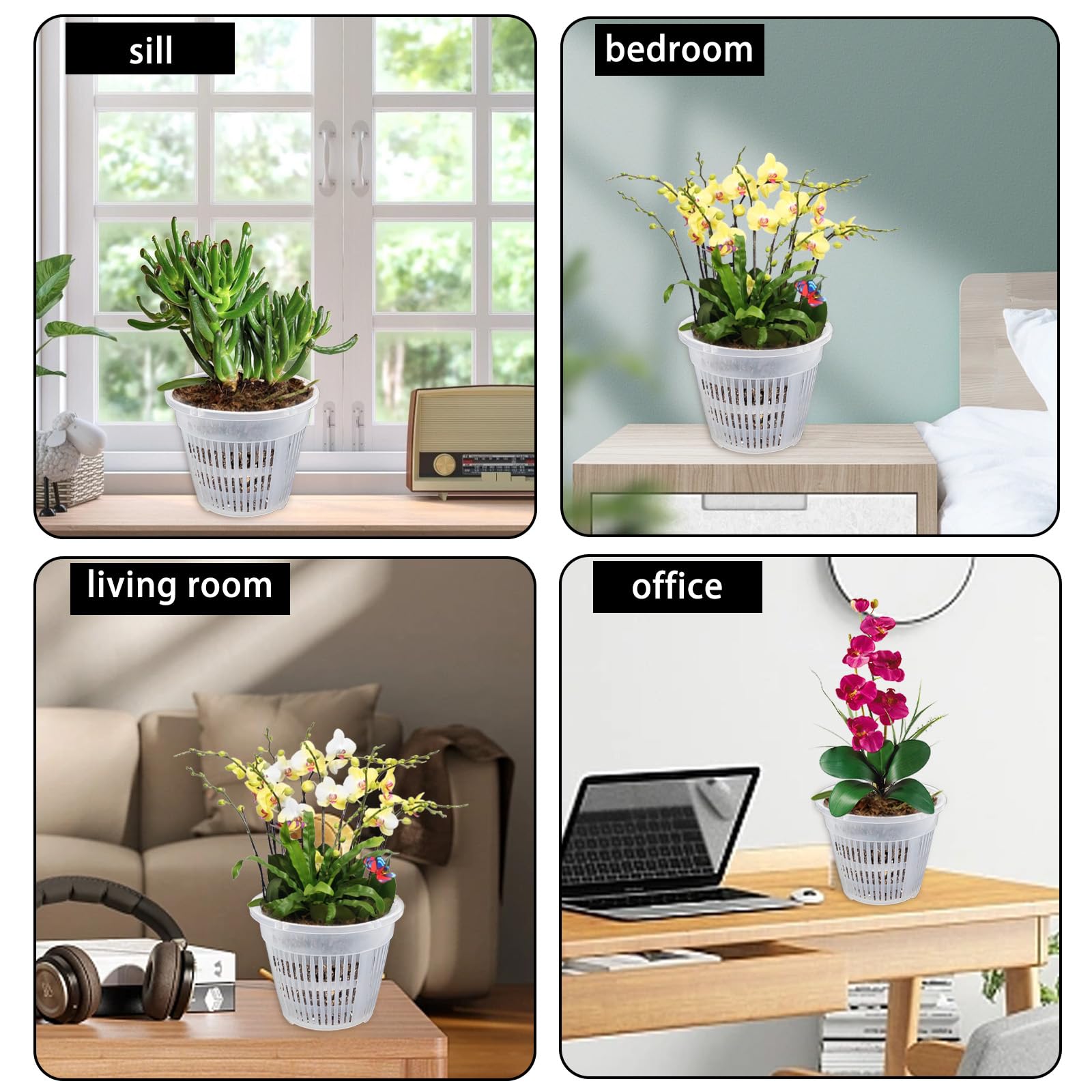 VGECEE 6 Pezzi Vaso per Orchidee Trasparente Vasi per Piante con Fori per Orchidee Piccoli Vaso Orchidee Plastica Vaso Fiori Plastica per Interni Esterni Giardino ed Balcone(11cm, 12,5cm