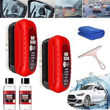 Oil Film Cleaning Brush for Car Windows, Car Glass Oil Film Remover, All In One Oil Film Cleaning Brush, Glass Cleaning Board for Car, Anti-Rain Fog Cleaning Glass Brush for All Vehicles 2Pcs