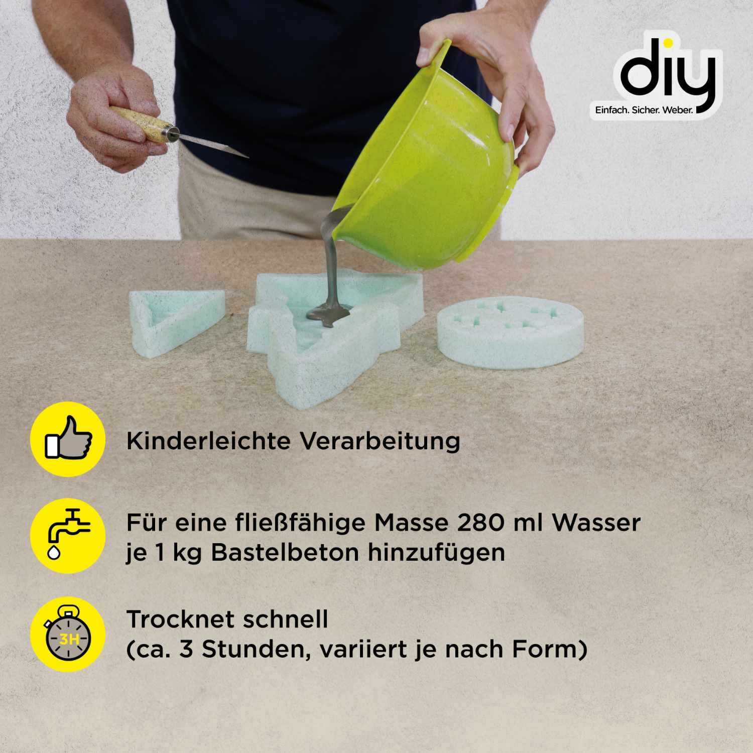 WEBER Hormigón para manualidades de 5 kg, versátil para verter y amasar, pintable y barnizable, lijable, ideal para trabajos creativos, interior y exterior (Paquete de 2)