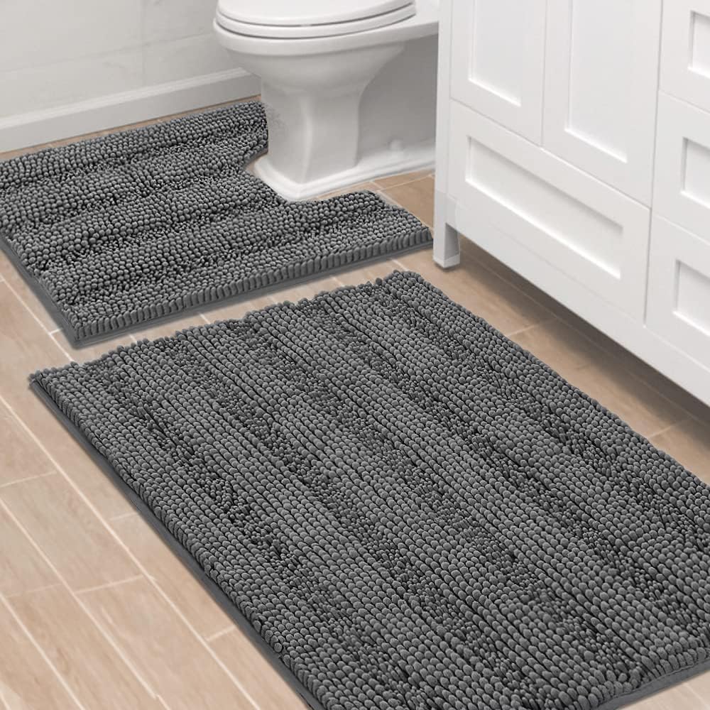 H.VERSAILTEX Bathroom Rugs Bath Rug Set 2 Piece Bathroom Contour Rug Toilet Mat Sets Non Slip Contour Bath Rug Ultra Thick Water Absorbent Striped