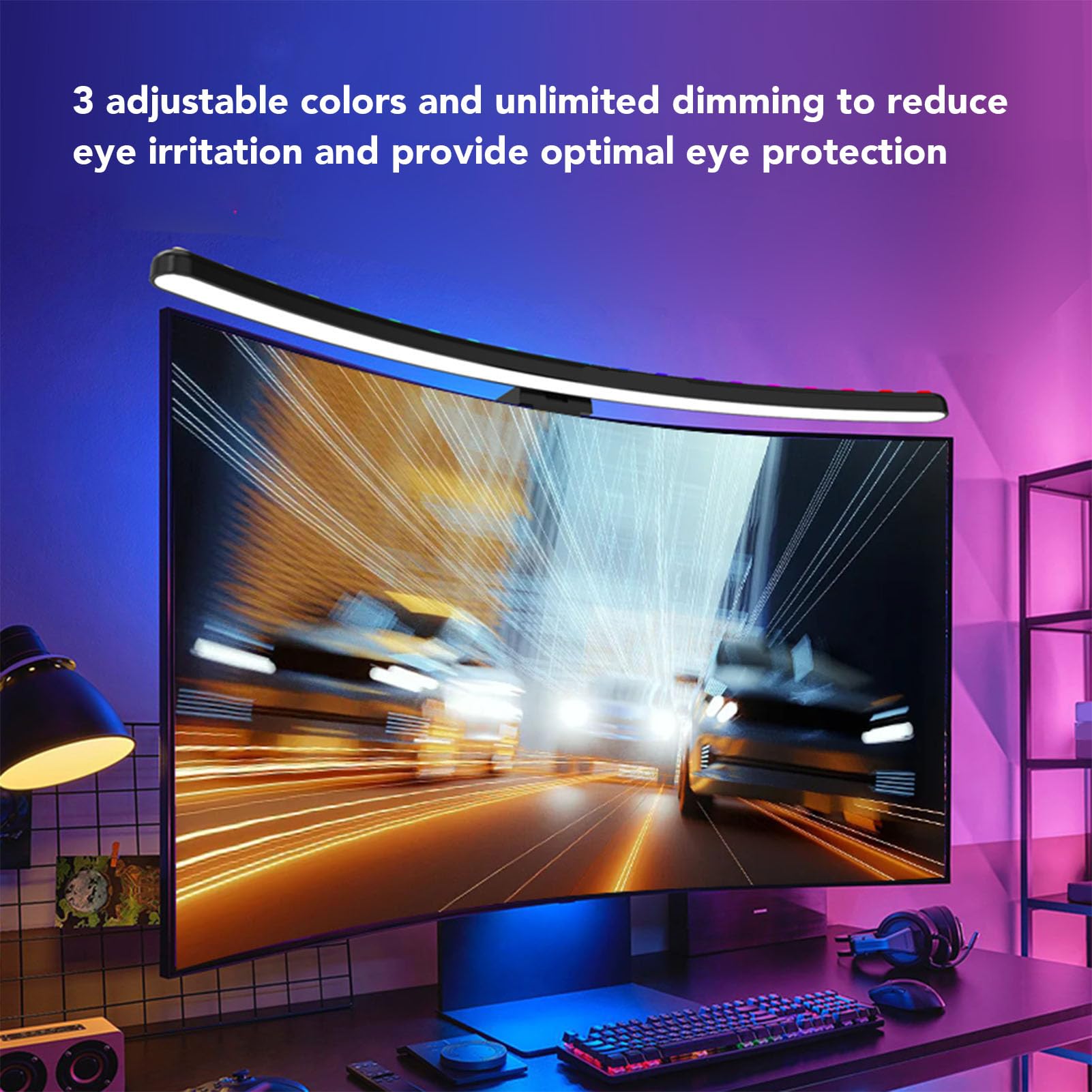 Barre Lumineuse de Moniteur Incurvée, Lampe de Moniteur D'écran pour Le Soin des Yeux, Lampe de Travail LED de Lecture USB avec Gradation Continue, Minuterie, Commande Tactile