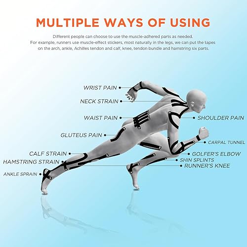 Miniatura 9 de OK TAPE - Cinta de kinesiología (20 tiras precortadas), sin látex, impermeable, cinta deportiva para aliviar el dolor, da soporte y estabilidad a la