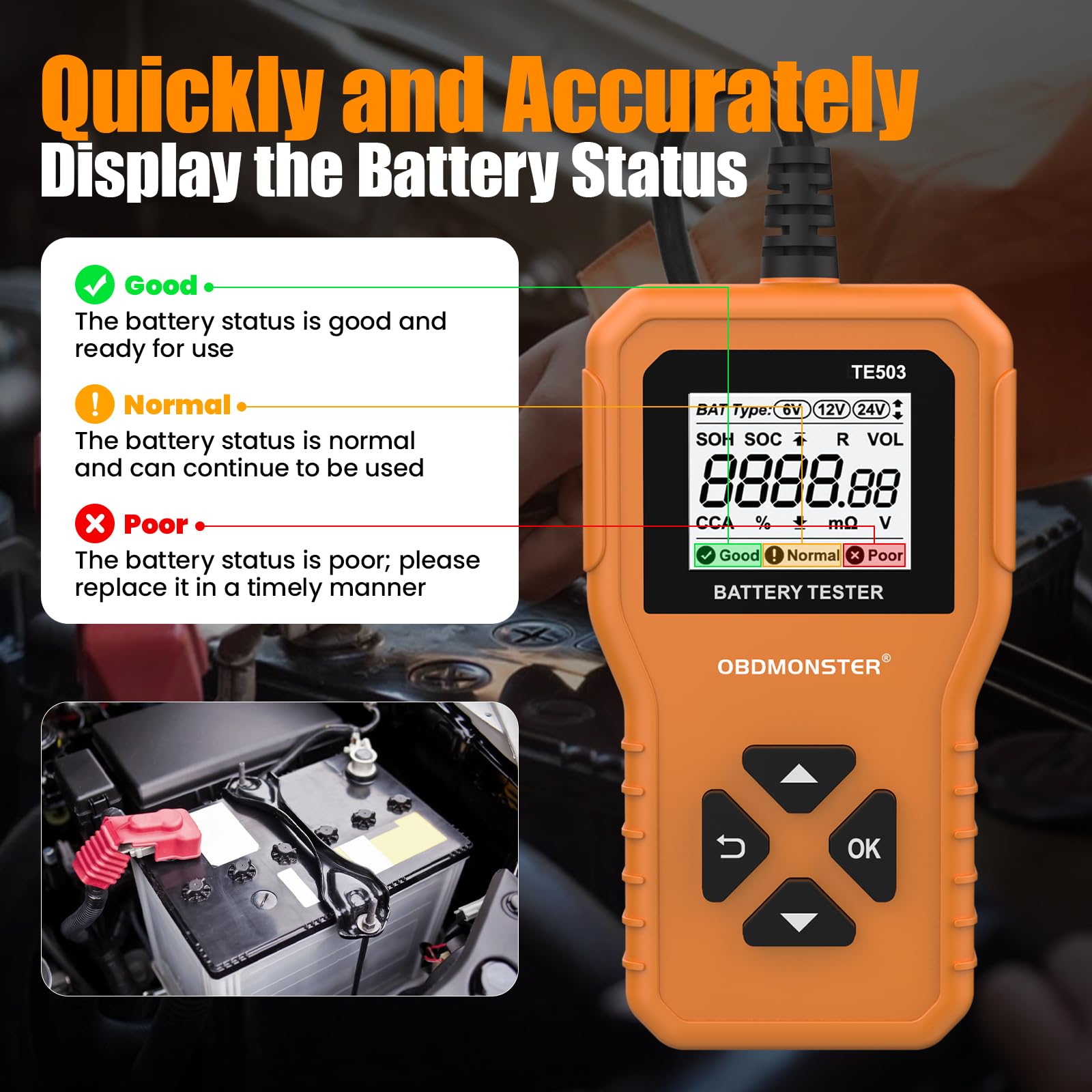 Tester Batteria Auto 6V/12V/24V Professionale 100-2000CCA 2-220Ah Digitale