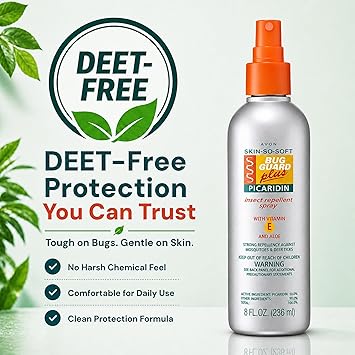 AVON Skin So Soft Bug Guard Plus Picaridin Insect Repellent Spray Long-Lasting, DEET-Free Family Size Pump Spray with Vitamin E & Aloe Non-Greasy, Travel-Ready Bug Repellent for Families, 8 fl oz