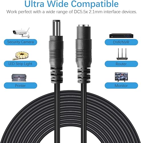 Miniatura 10 de Cable de extensión de alimentación CC, cable de extensión de 12 V CC de 0.083 in x 0.217 in, cable de alimentación macho a hembra, para cámara