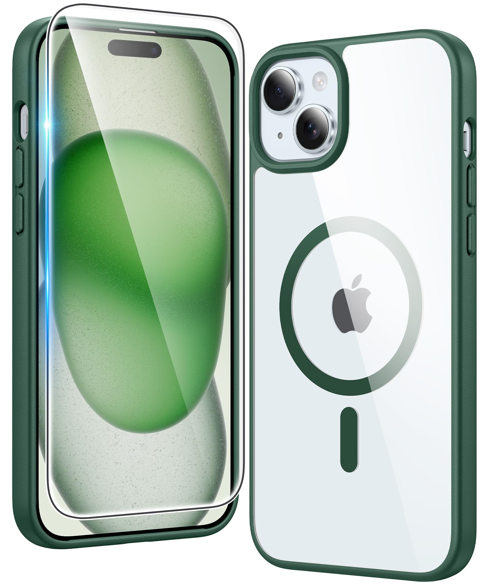 FNTCASE for iPhone 15/14/13 Case Compatible with Magsafe Clear Phonecase | Screen Protector, Military Grade Drop Protection, Slim Magnetic Phone Cases, Shockproof Bumper, Transparent Cell Cover