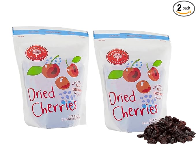 Cherry Bay Orchards - Dried Montmorency Tart Cherries - Pack of Two 24oz Bags (Total 48oz, 3LB) - 100% Domestic, Natural, Kosher Certified, Gluten-Free, and GMO Free - Packed in a Resealable Pouch