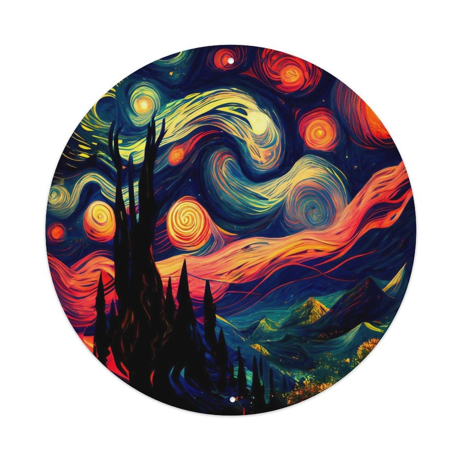 Vintage Art Starry Night Castle Dream Melody Vintage Metal Tin Sign Plaque Wall Decor for Cafe, Club, Garden Round Metal Poster 8x8Inch