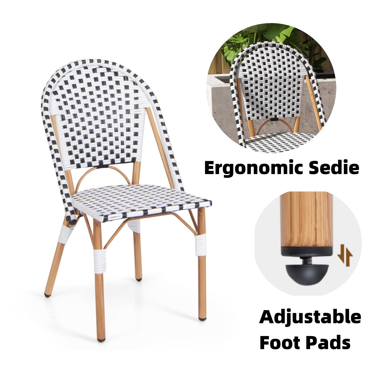 Lot De 2 Chaises De Jardin LIFEZEAL - Rotin PE Sur Structure Métal - Accoudoirs - Empilable - Charge 150kg