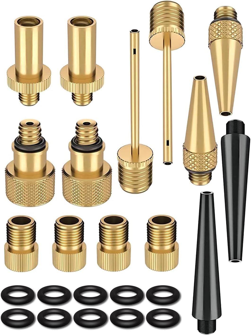 24PCS Premium Brass Valve Adapter, Bike Tire Valve Adapters, Ball Pump