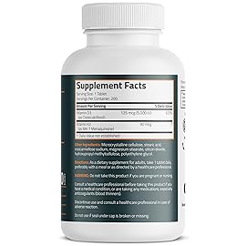 Bronson Vitamin K2 D3 (MK7) Supplement Non-GMO Formula Vitamin D3 5000IU (125 mcg) & 90 mcg K2 MK-7, Easy to Swallow D & K Complex, 200 Tablets