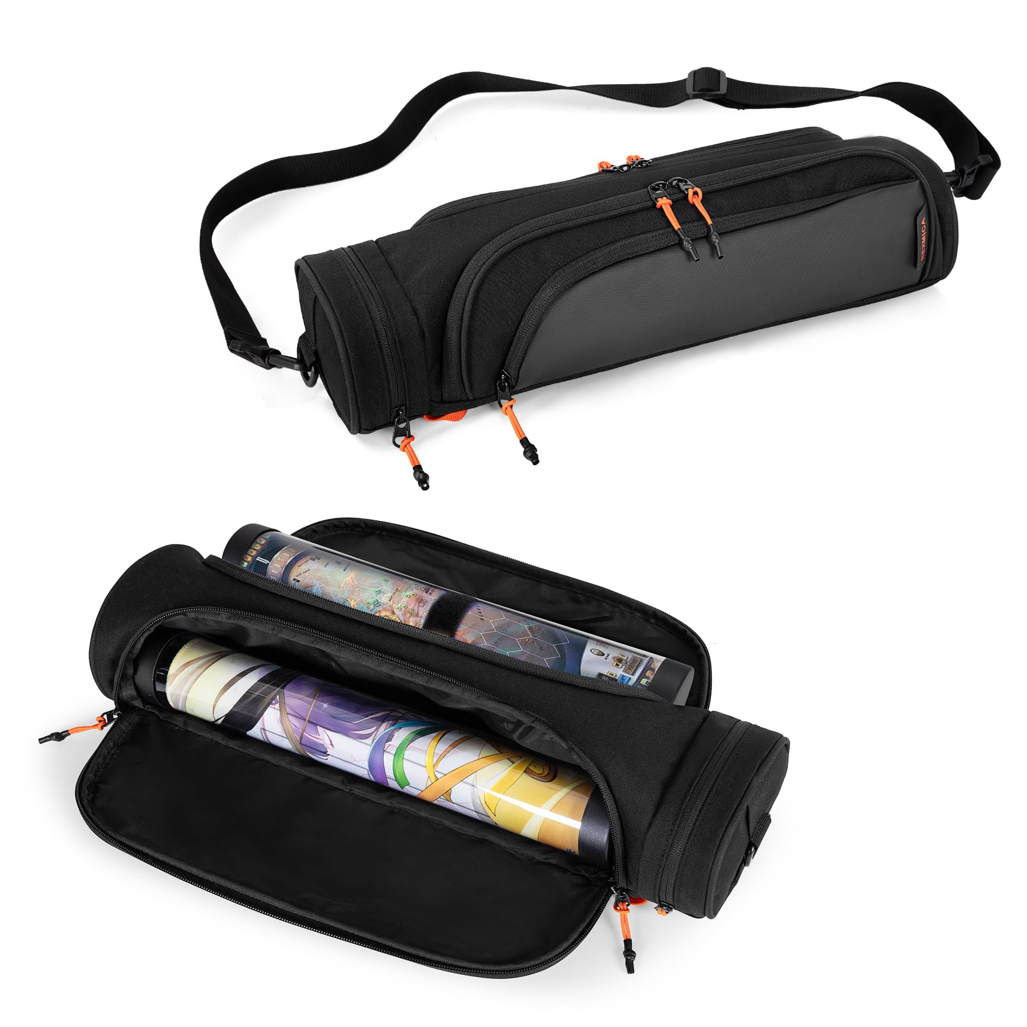 Rexmica Dual Borsa Portaoggetti per Tappetini da Gioco con Tracolla per 2 Tappetini da Gioco (35,5 x 61 cm), Custodia Tubolare per Tappetini da Gioco con Scomparto per Dadi per Gaming Playmat
