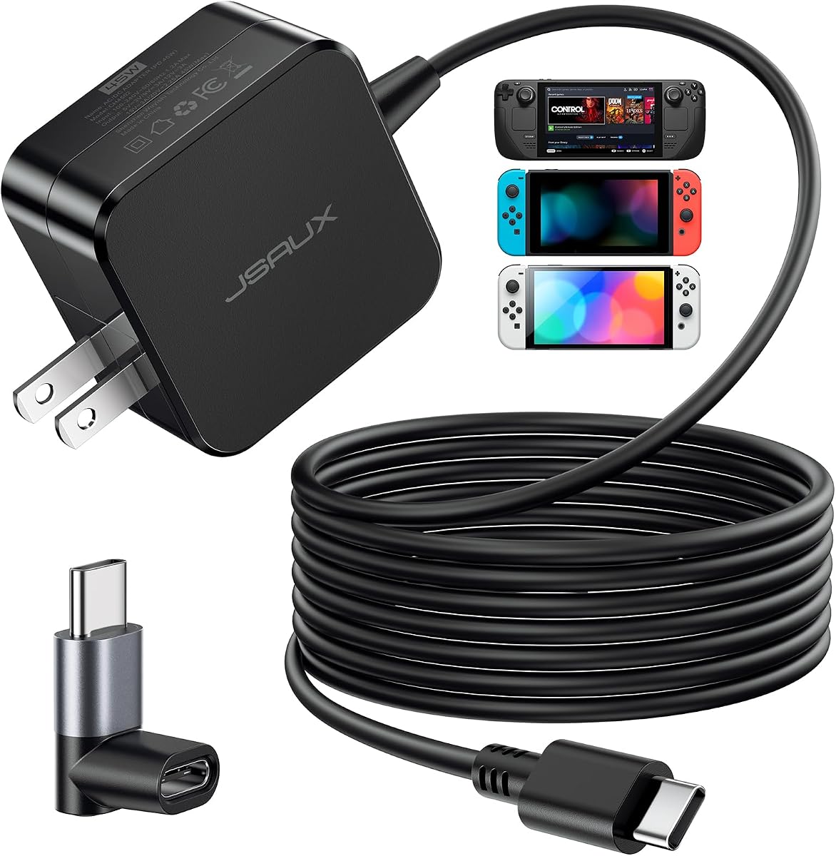 45W USB C Charger for Steam Deck/OLED with 10FT Cable | Type C PD 3.0 45 Watt Fast Charging for Steam Deck, Switch, iPhone Air/17/16/15, Samsung Galaxy, Pixel, iPad, MacBook
