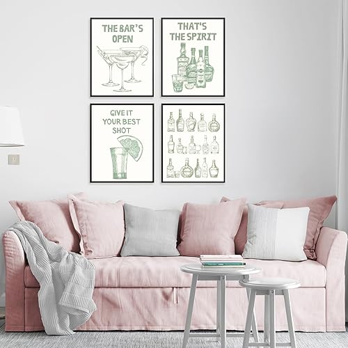 Miniatura 3 de Locomiss Pósteres artísticos de pared de barra verde salvia, impresión artística retro con alcohol Martini para el hogar, bar, carrito, sala de