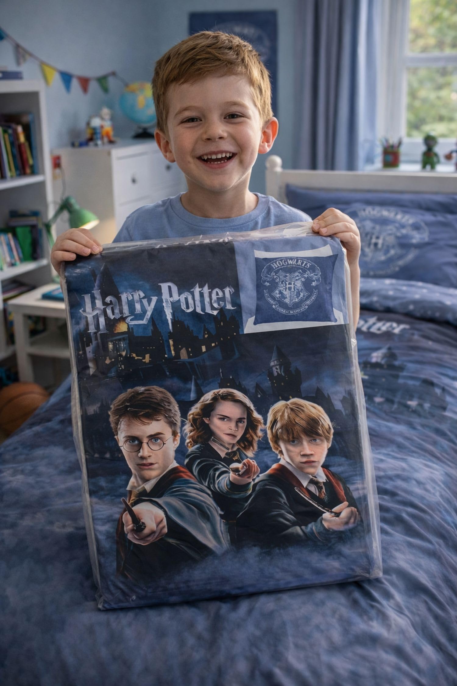 Harry Potter, juego de ropa de cama 135x200 80x80 con funda de almohada Hogwarts [con bolsa de almacenamiento], 100% algodón, libre de sustancias nocivas, certificado Öko-Tex Standard, medidas