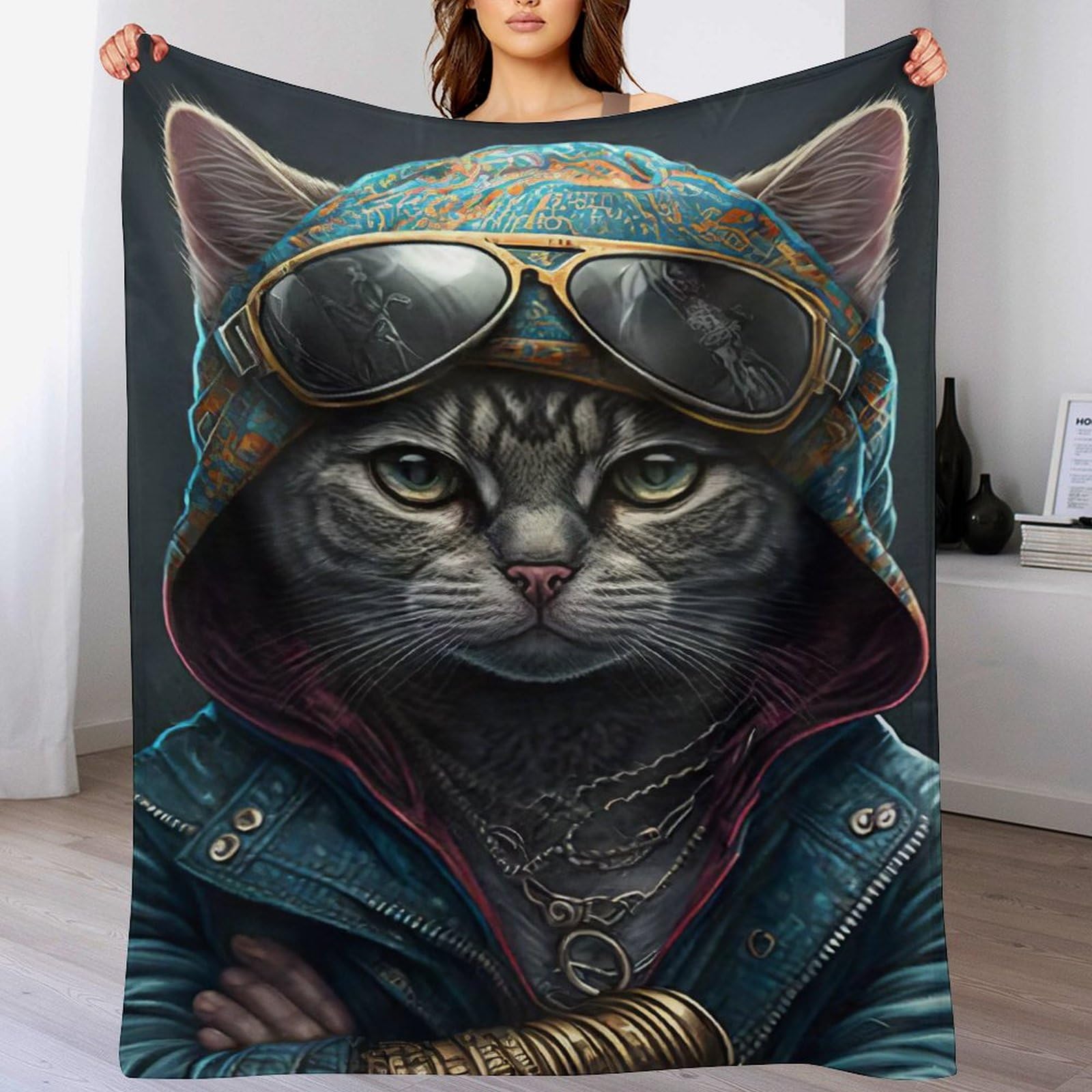 Couverture jeté flannel chat confortable et chaud plaid pour sofa