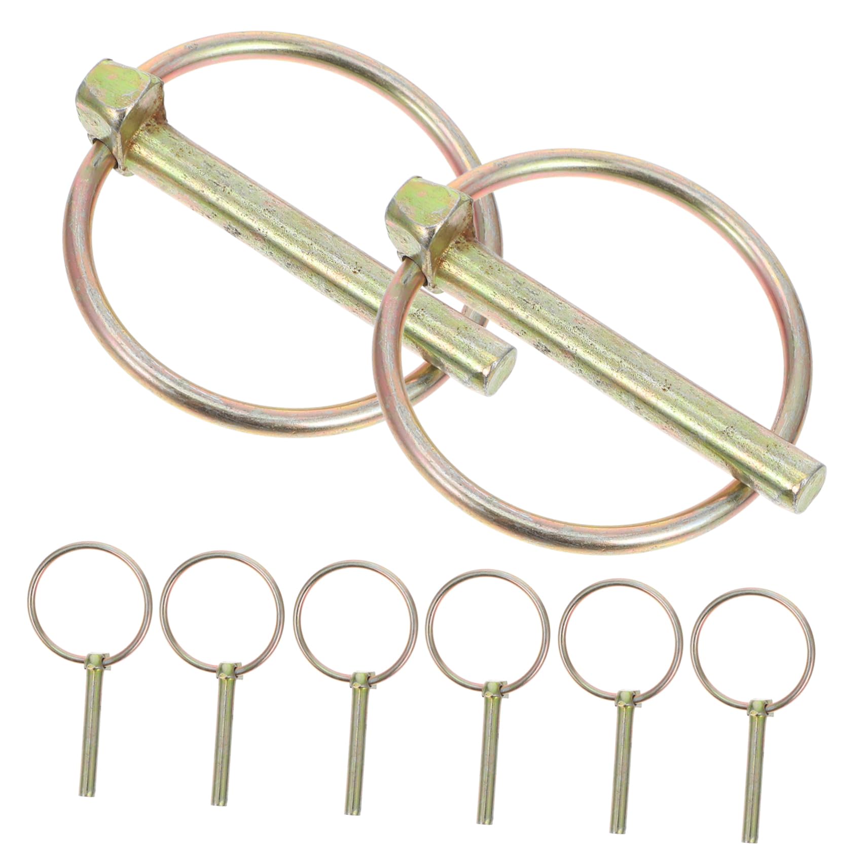 SHINEOFI 8pcs M6 Zinc-plated Lynch Pin Assortment Kit with Rings for Farm Tractors Trailers Heavy Duty Spring-loaded Safety Retaining Pins Agricultural Machinery Accessories
