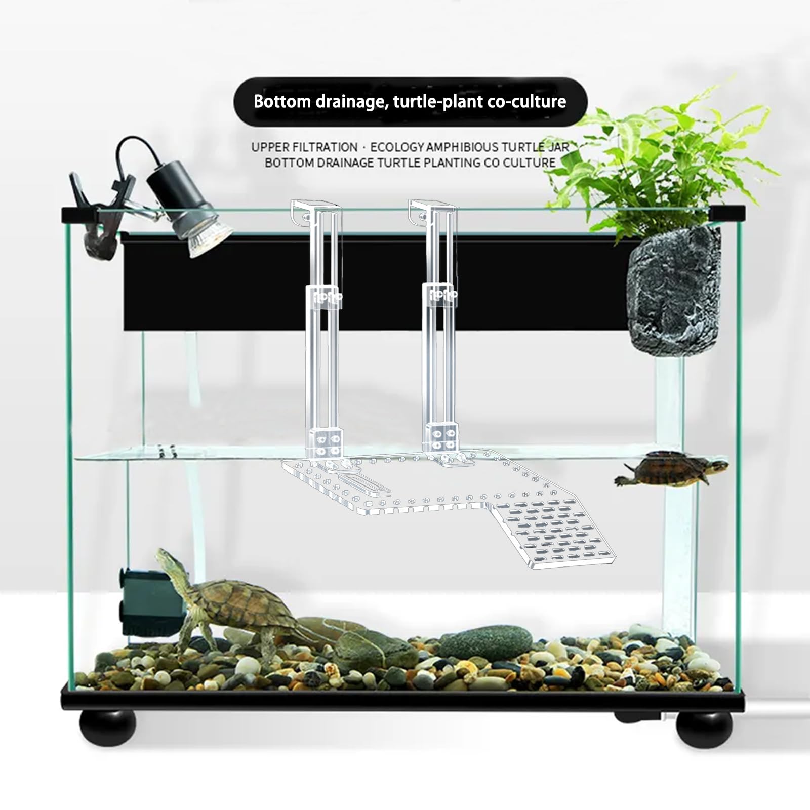 Turtle Basking Platform, Acryl Schildkröte Basking Platform Super Light Transmission Schildkröte Lebensraum mit Kletterregal Schildkröte Tank Zubehör für kleine Wasserreptilien (XL)