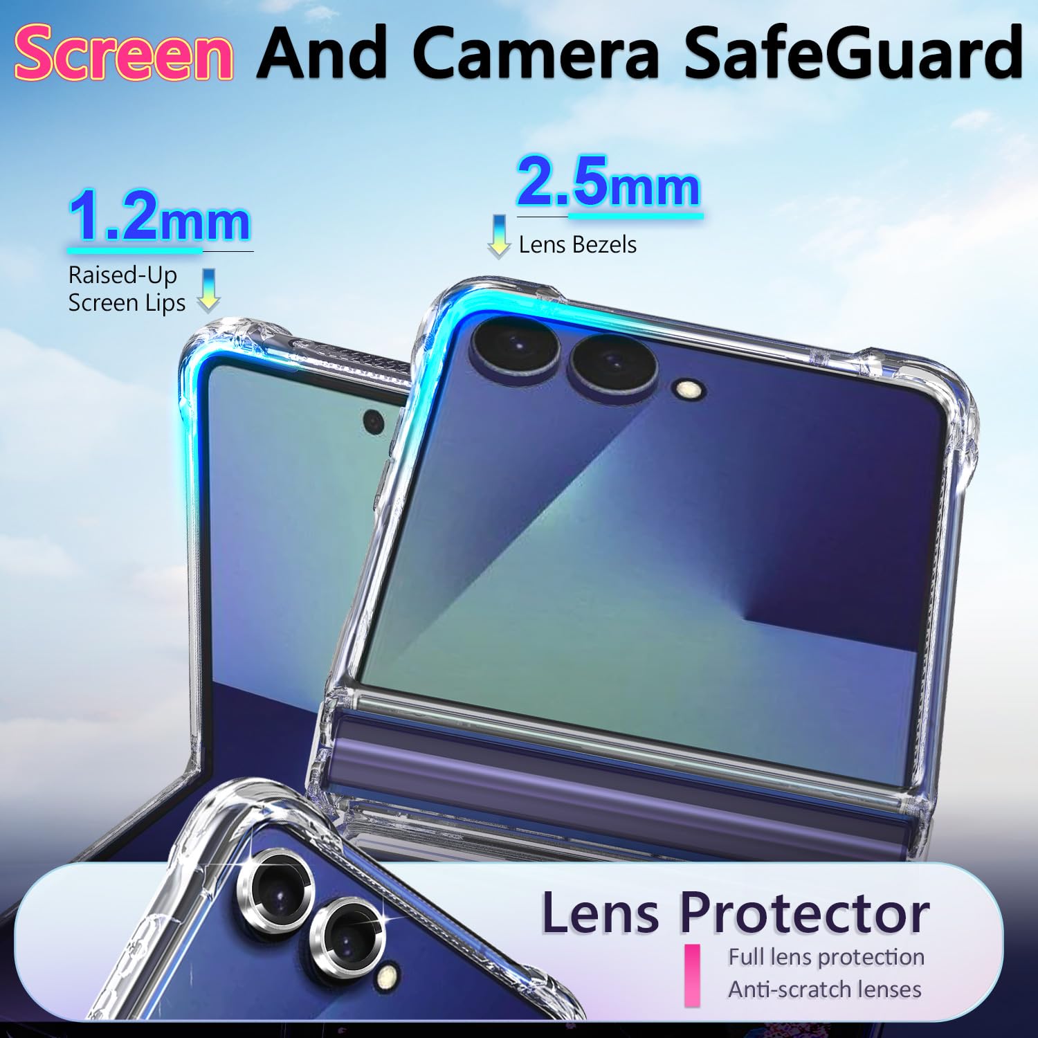NGB - Custodia per Galaxy Z Flip 8, con cristalli liquidi glitterati | Compatibile con Samsung Galaxy Z Flip 8, pellicola salvaschermo in vetro temperato e cinturino da polso inclusi