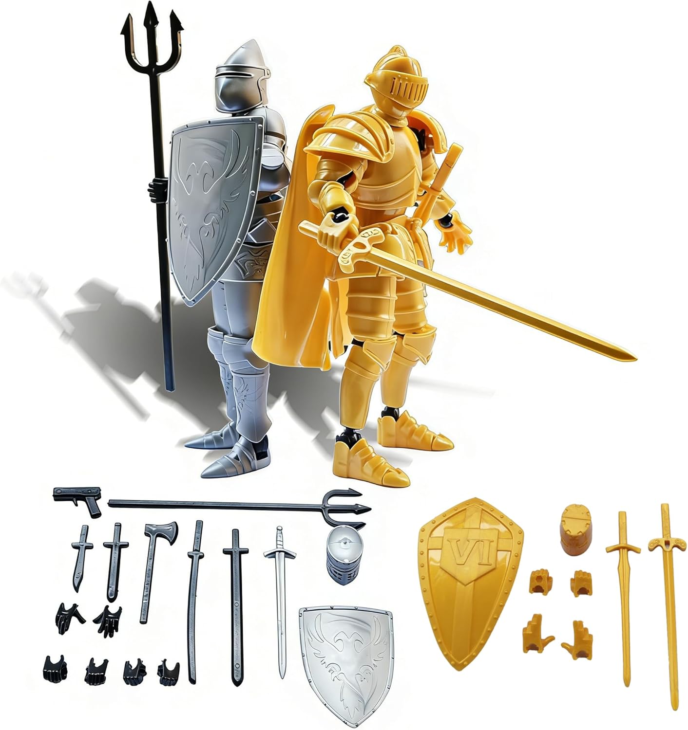 T13 Armored Knight Action Figure Set of 2 - Fully Articulated 3D Dummy 13 Titan Nova Models - 5.9 inch Posable Knight Figures with Weapons for Animation Drawing and Desktop Decor REQUIRES ASSEMBLY！