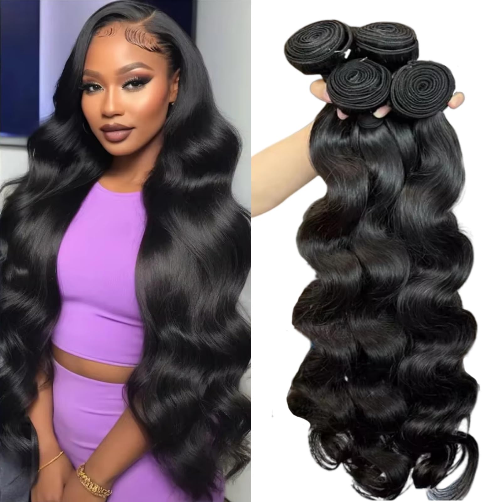 12 A Human Hair Bundles 20 22 24 26 Inch Body Wave Curly Bundles Human Hair 100% Unprocessed Brazilian Raw Virgin Hair 4 Bundles Body Wave Natural Color