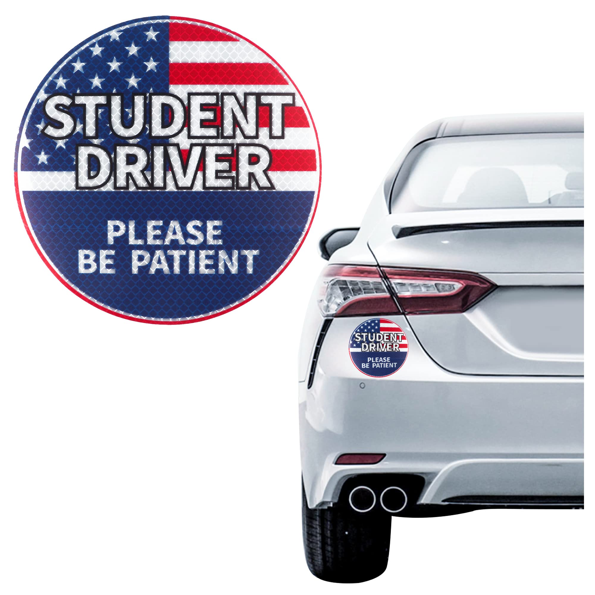 American Flag Student Driver Car Magnet Stickers,Reflective&Removable Vehicle Safety Bumper Sticker,Fit for Car,Truck,SUV Metal Surface