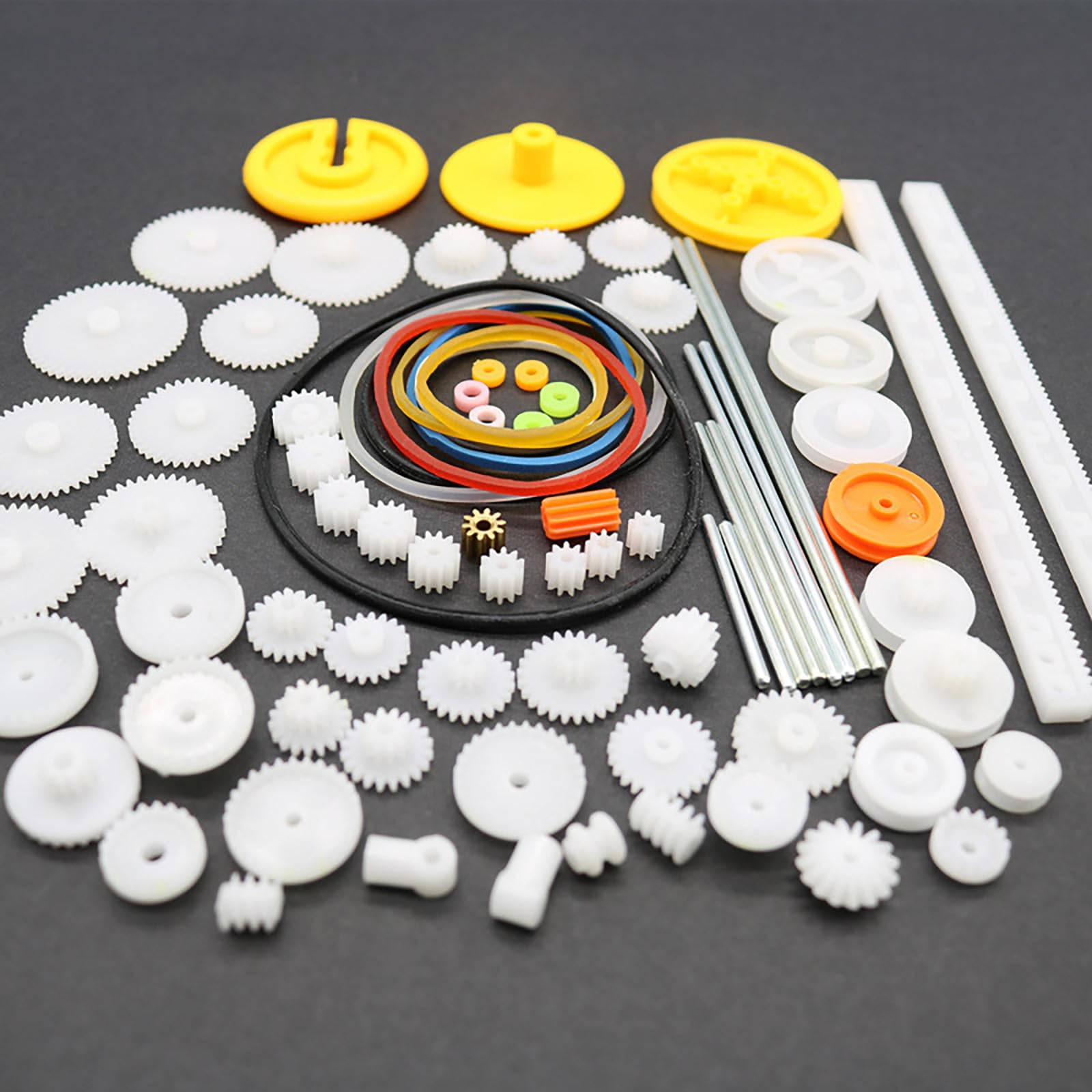 82-teilige Kunststoff Getriebepaket Kits für ferngesteuerte Motorroboter, verschiedene Achsen, Riemenbuchsen, Sortiment, Zubehör Set, Modellbau Zahnräder
